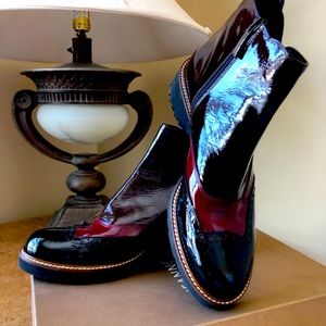 Sesto Meucci wing tip patten leather boots